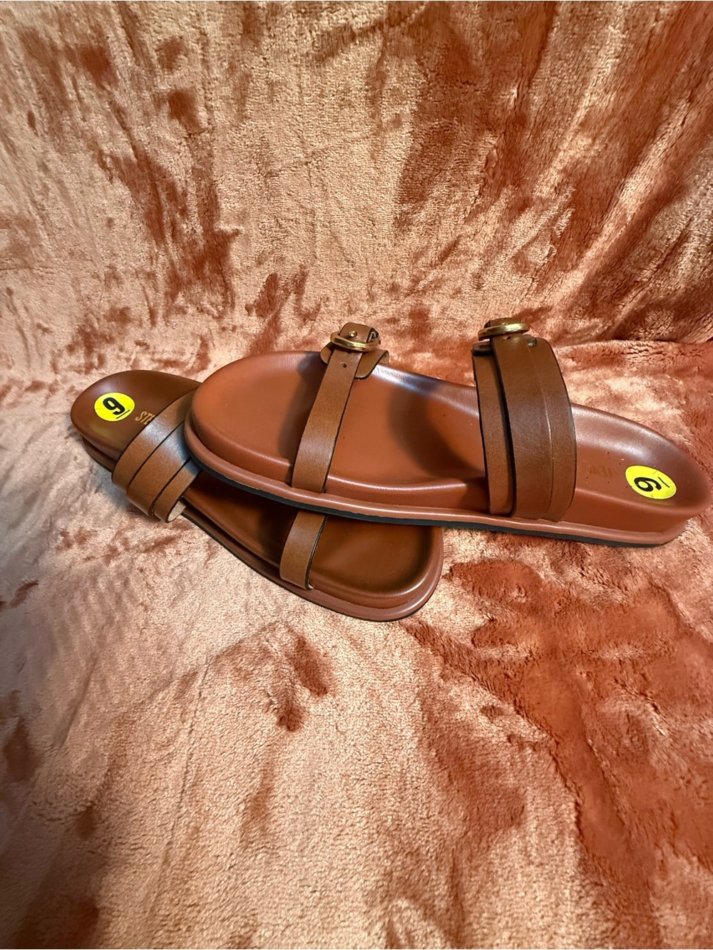 Women Brown Double-Strap Slide Sandals